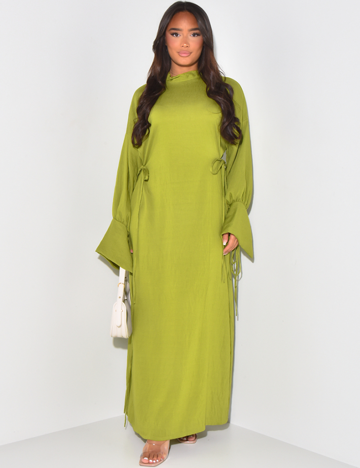 Linen-effect maxi dress with side ties