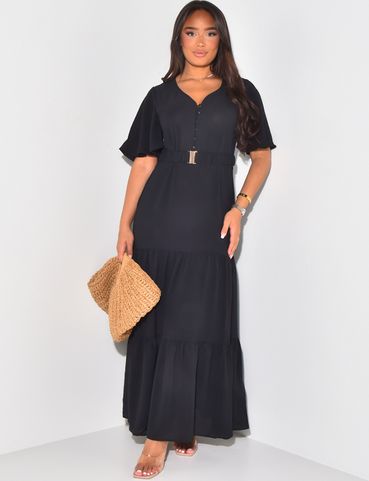 Long dress with ruffles & belt