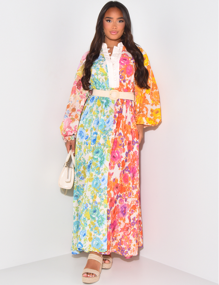 Floral maxi dress with waist belt