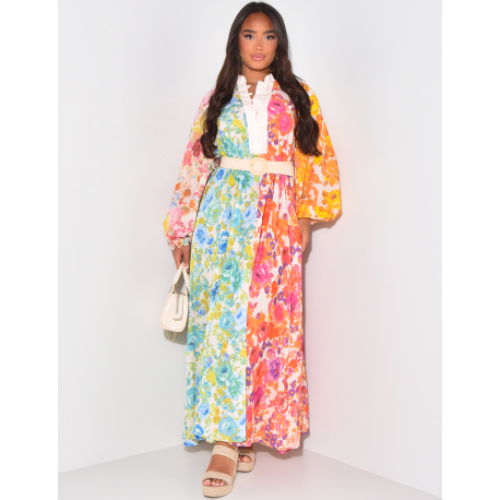 Floral maxi dress with waist belt