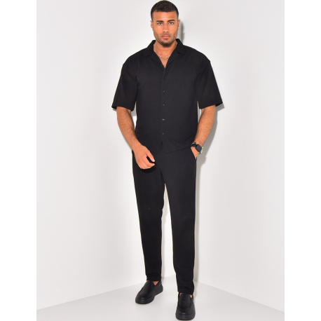 Ensemble pantalon et chemise manches courtes texturé