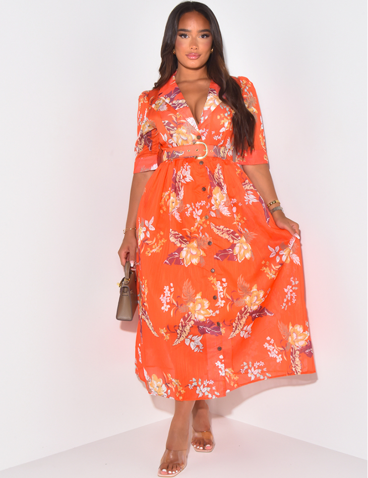 Floral shirt dress with belt