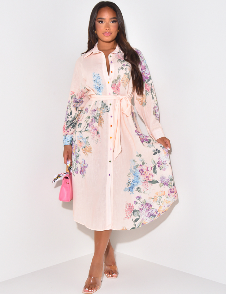 Fitted floral shirt dress