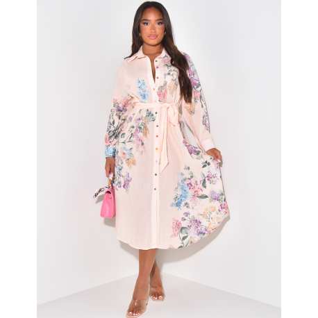 Robe chemise cintrée à motif floral