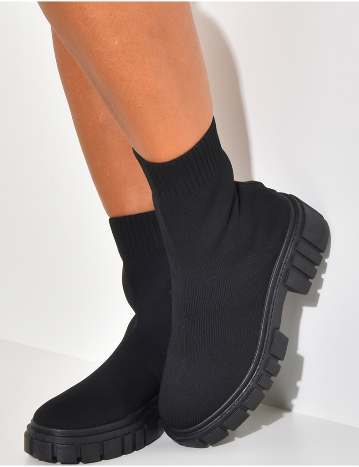 Bottines chaussettes à semelles crantées