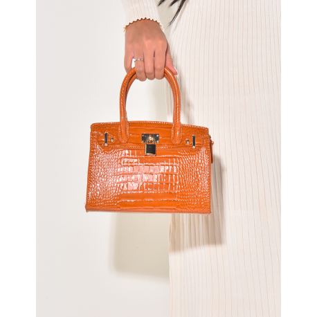 Croc-effect handbag with padlock