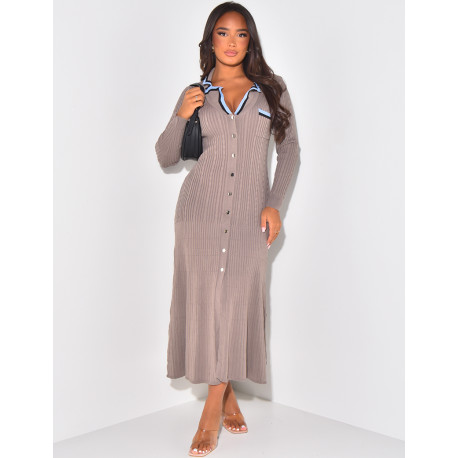 Ribbed maxi dress with buttons & contrasting trims