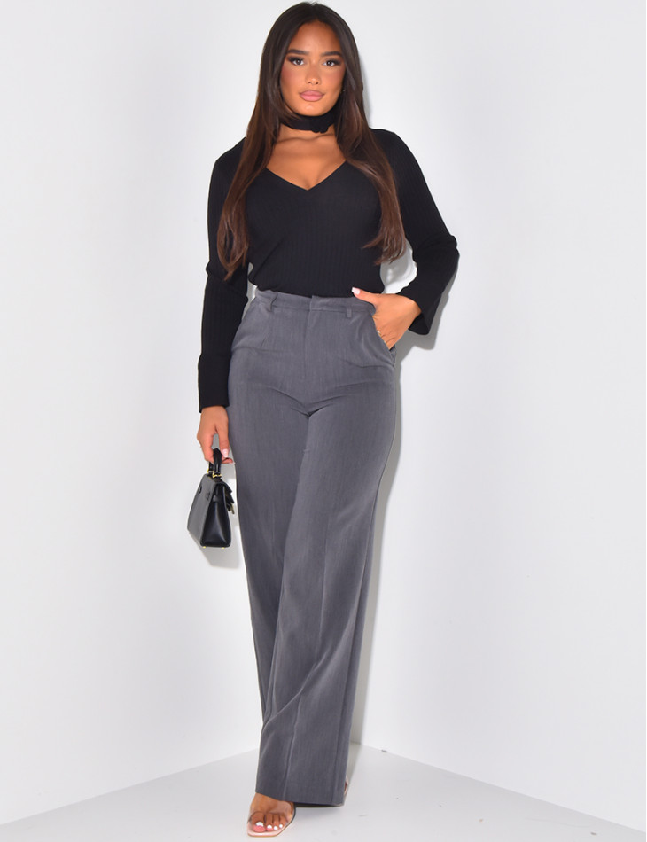 Pantalon de tailleur coupe droite effet chiné