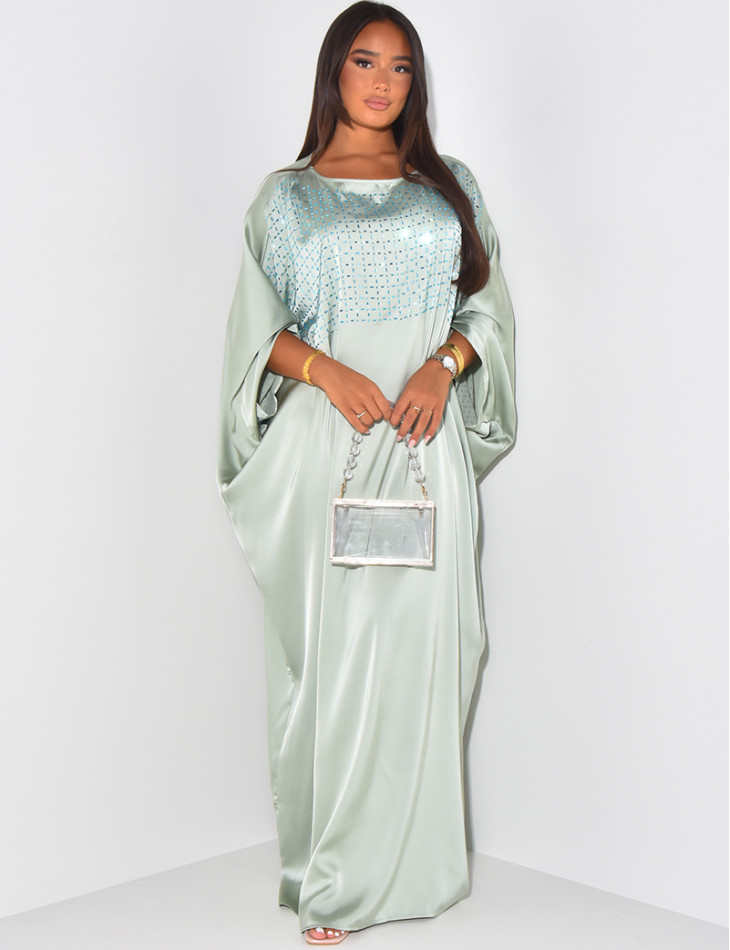 Satin abaya with rhinestones on top