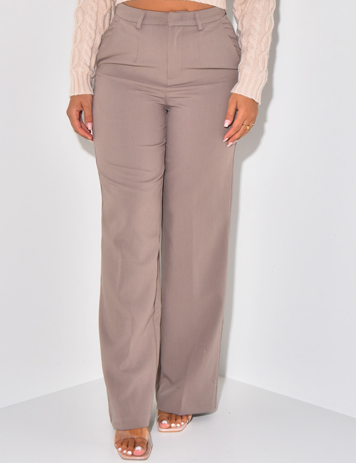 Pantalon de tailleur coupe droite effet chiné