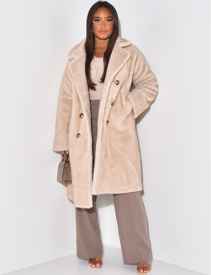 Manteau long en fausse fourrure premium