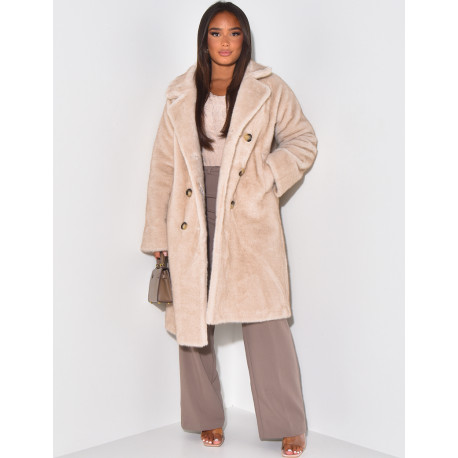 Long coat in premium faux fur