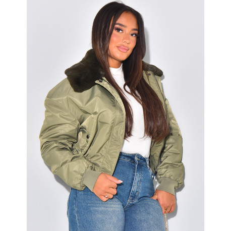 Short bomber with fur collar