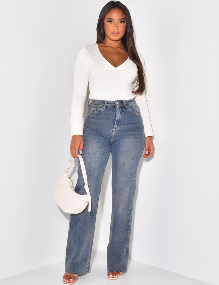 Washed stretchy straight-leg jeans