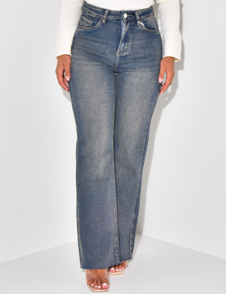 Washed stretchy straight-leg jeans