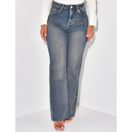 Washed stretchy straight-leg jeans