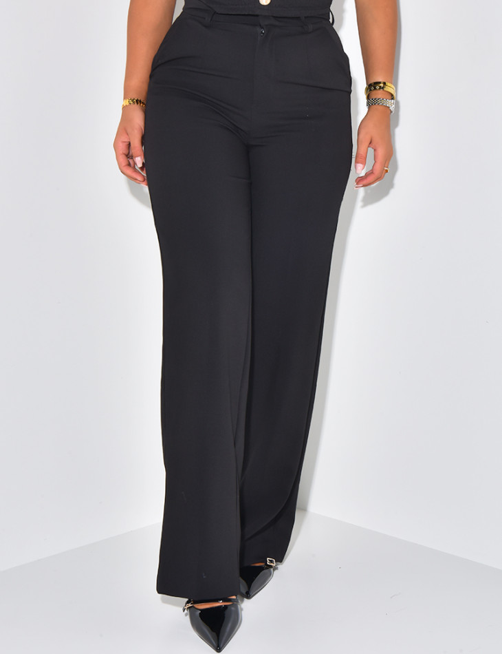 Pantalon de tailleur coupe droite effet chiné