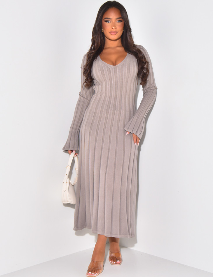 Ribbed flared maxi dress with back tie