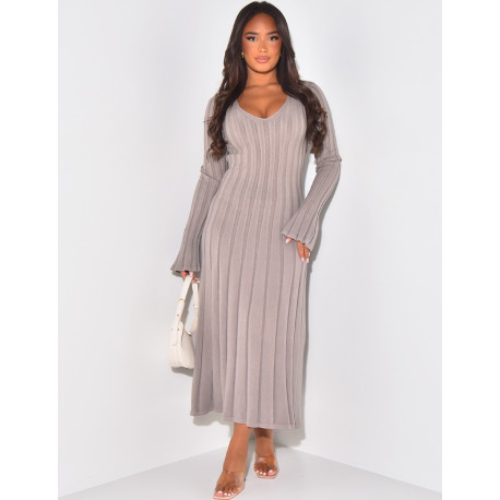 Ribbed flared maxi dress with back tie