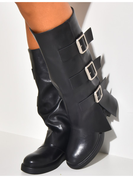 Biker boots with cuffs and straps