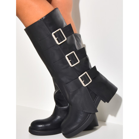 Biker boots with cuffs and straps