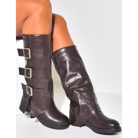 Biker boots with cuffs and straps