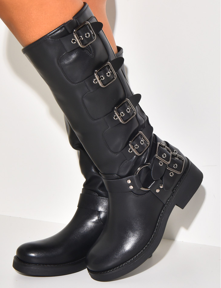 Biker boots with straps