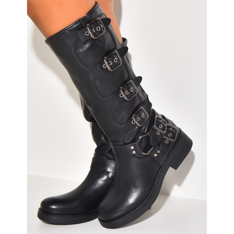 Biker boots with straps