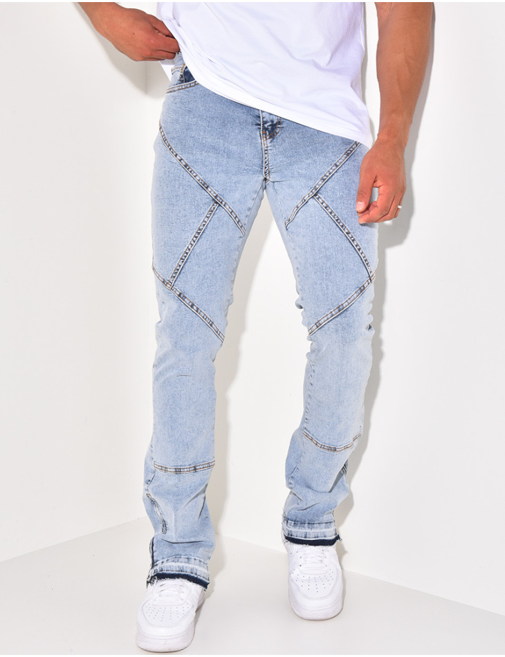 Jeans flare à surpiqure et fermeture