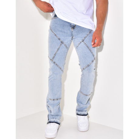 Jeans flare à surpiqure et fermeture