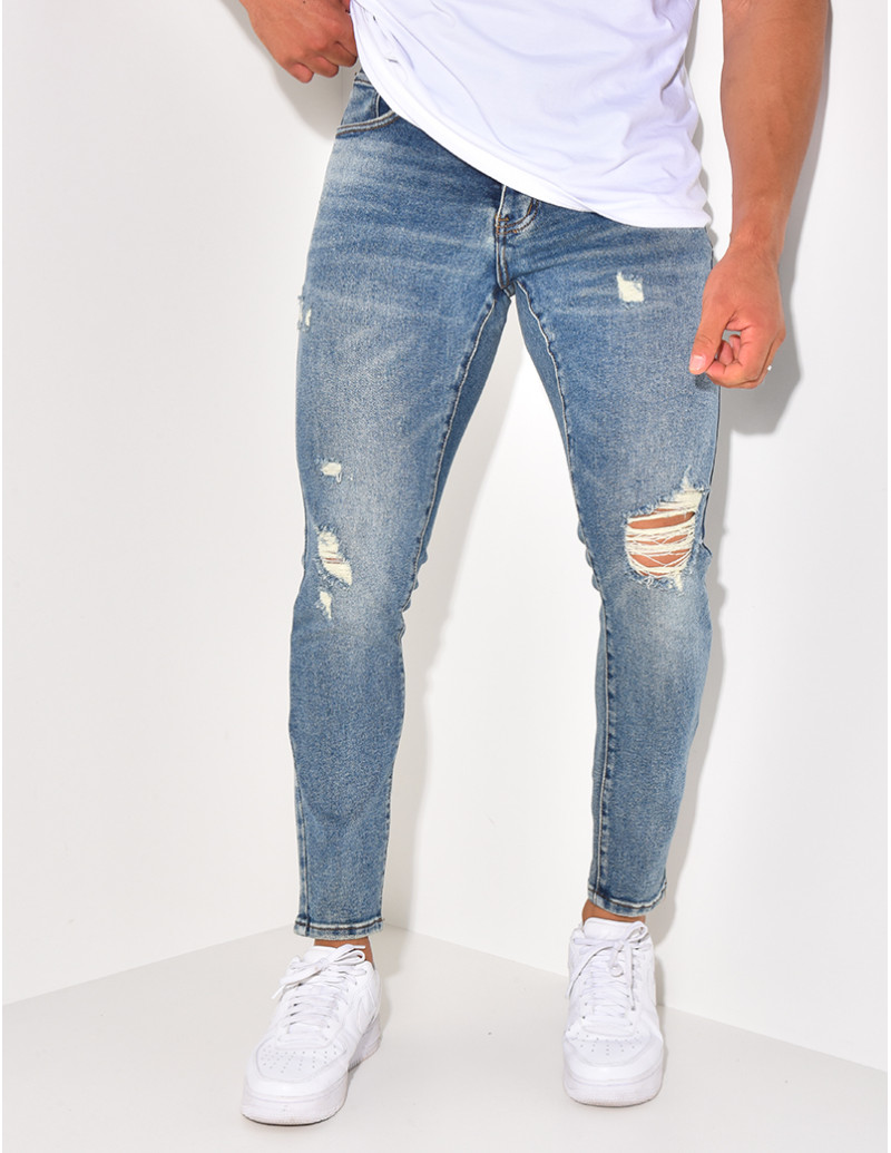 Jeans Homme Tendance Dechire Slim Delave Jeans Industry