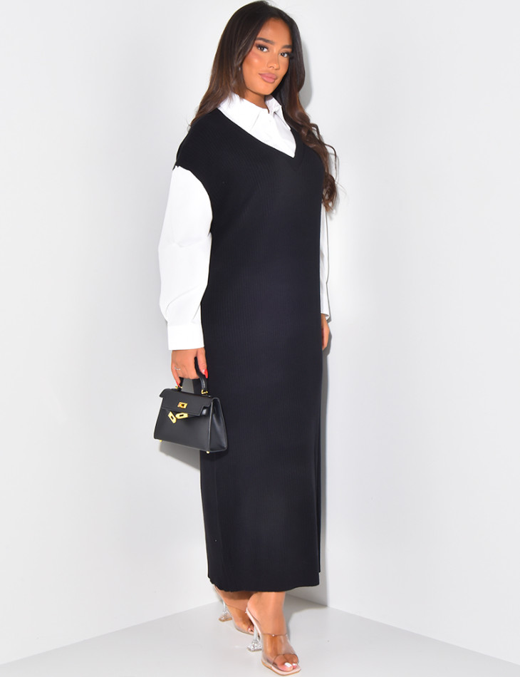 Long jumper dress with shirt effect lining