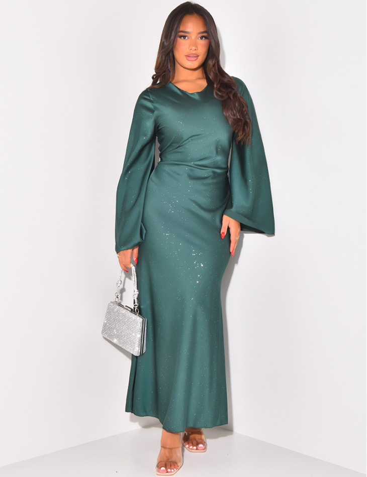 Sequin satin maxi dress with back tie