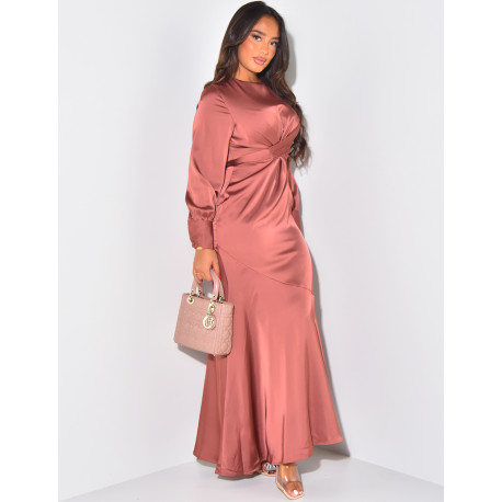 Long satin dress to tie