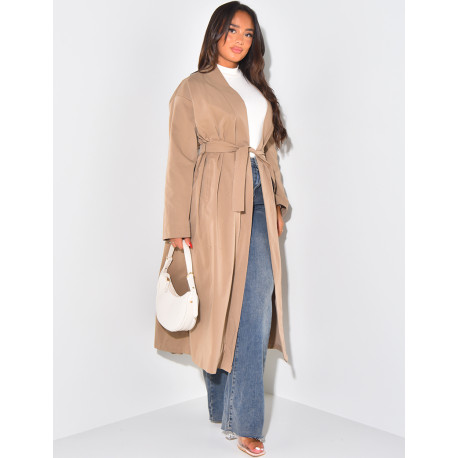 Long trench coat with tie at waist