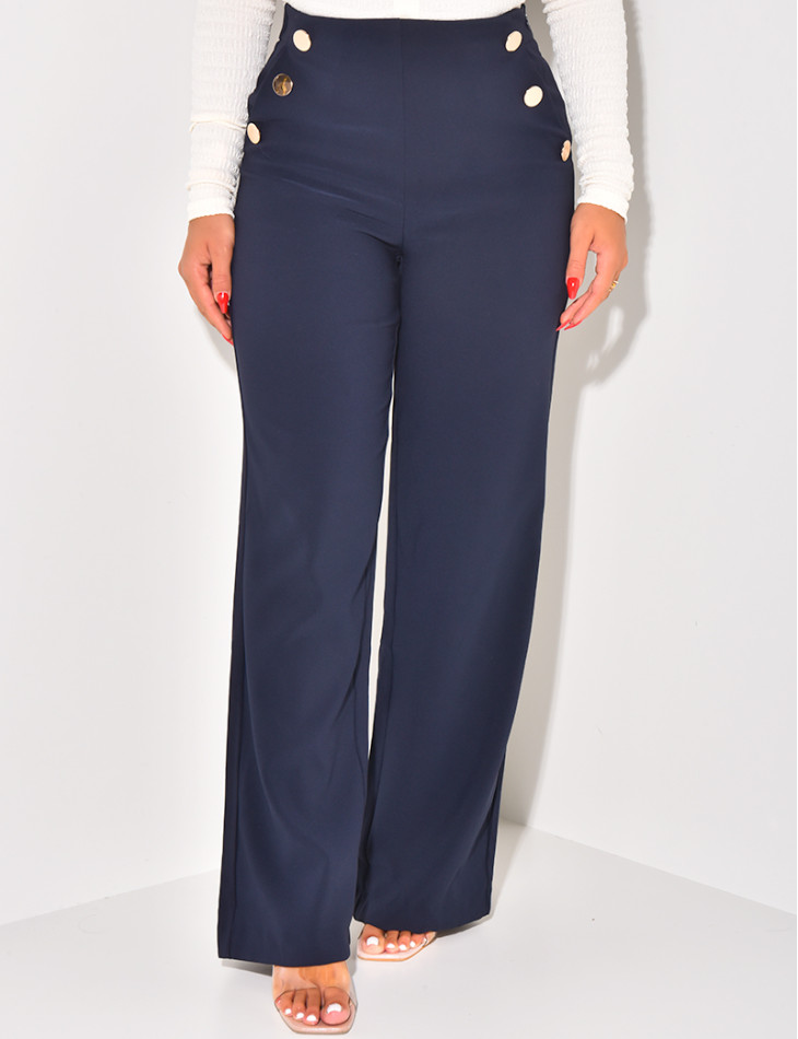 Straight-leg trousers with gold buttons