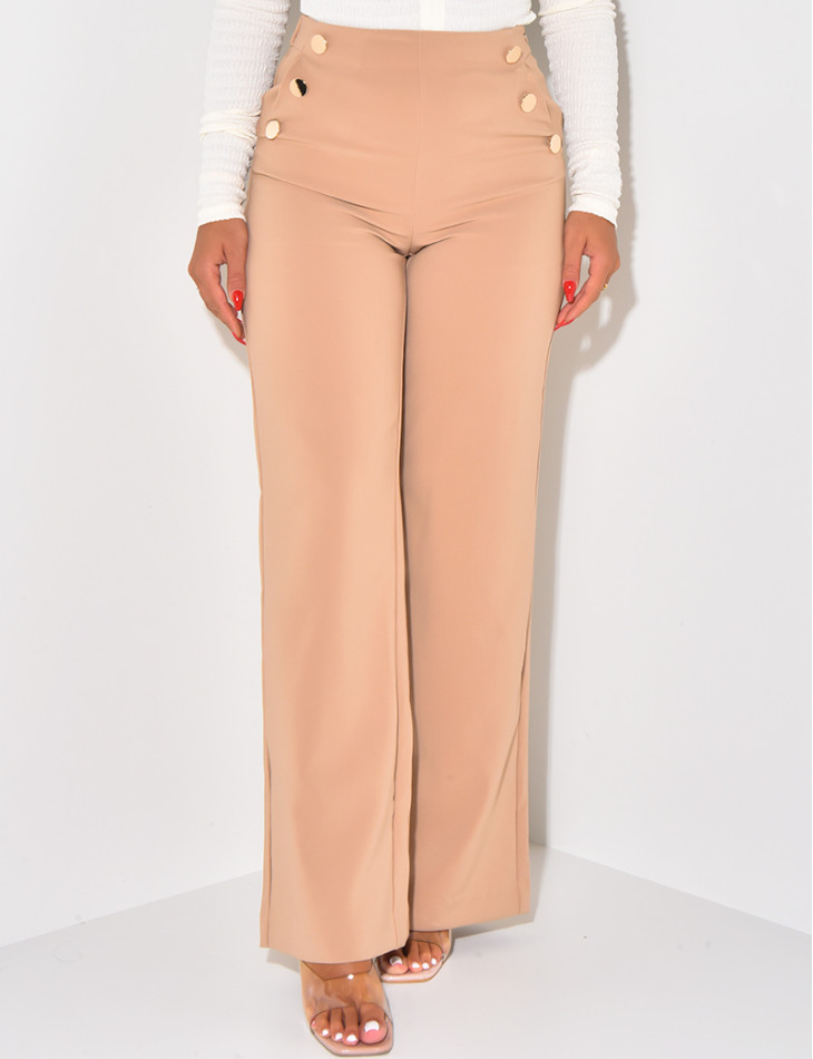 Straight-leg trousers with gold buttons