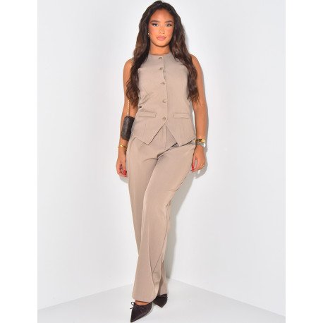 Sleeveless cardigan and straight trousers set