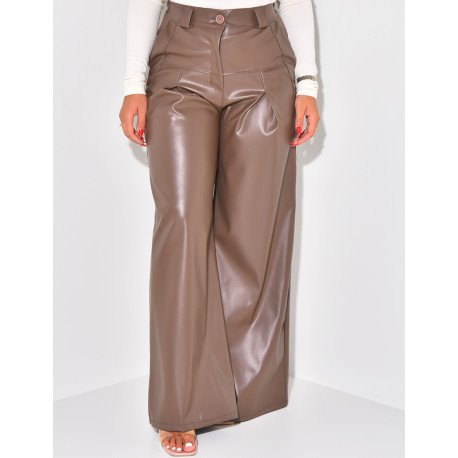 Straight-leg leatherette trousers with darts