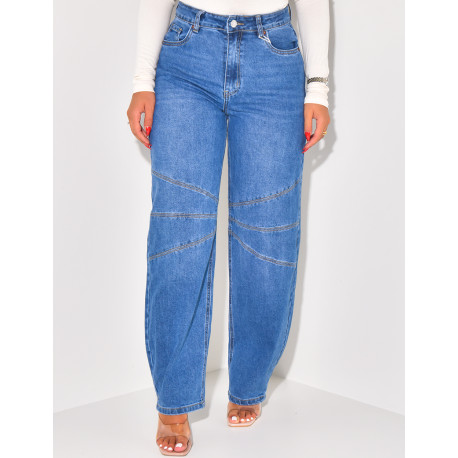 Wide-leg jeans with topstitching at the knees