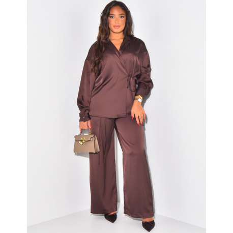 Satin trousers & wrap top set