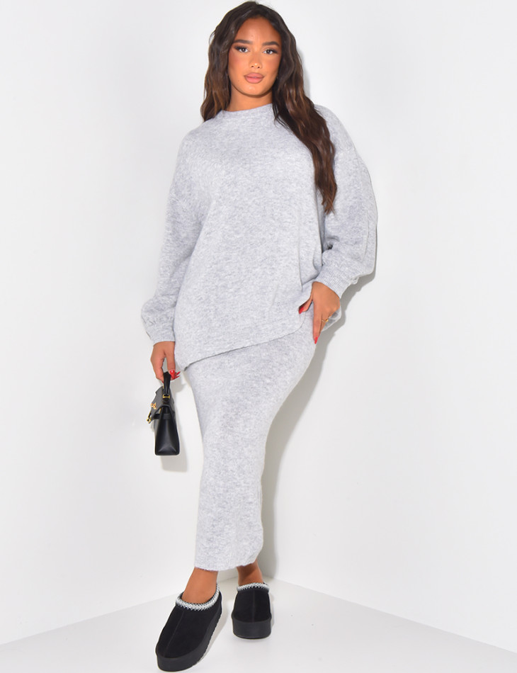 Oversize-Pullover & langer Rock aus Wolle im Set