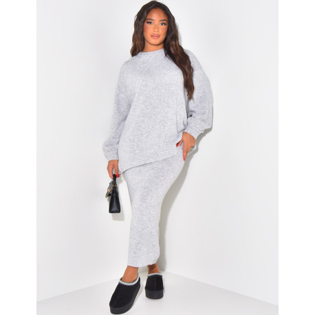 Oversize-Pullover & langer Rock aus Wolle im Set