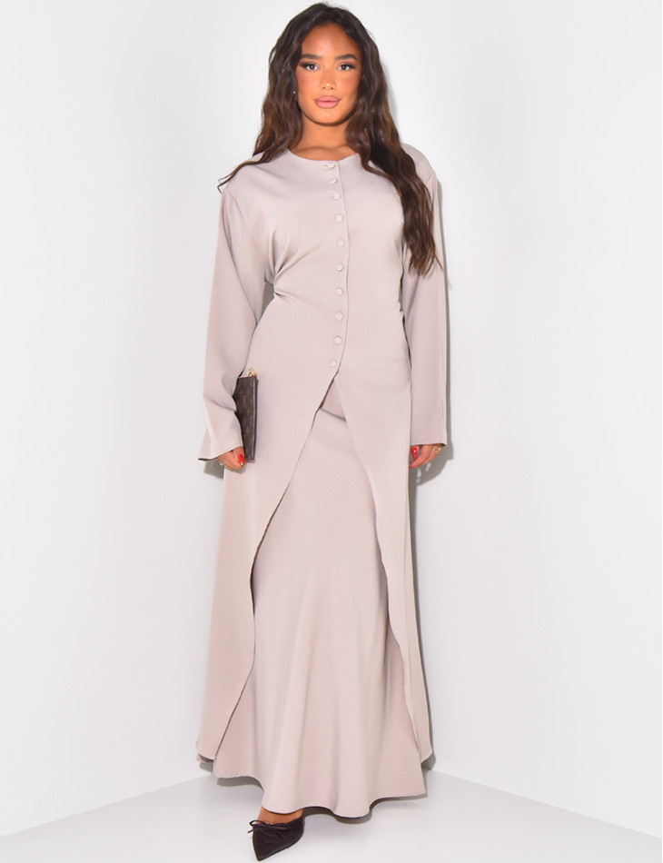 Long tunic with button fastening and long skirt set