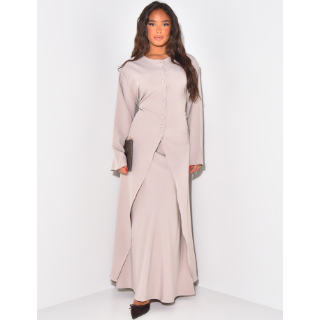 Long tunic with button fastening and long skirt set