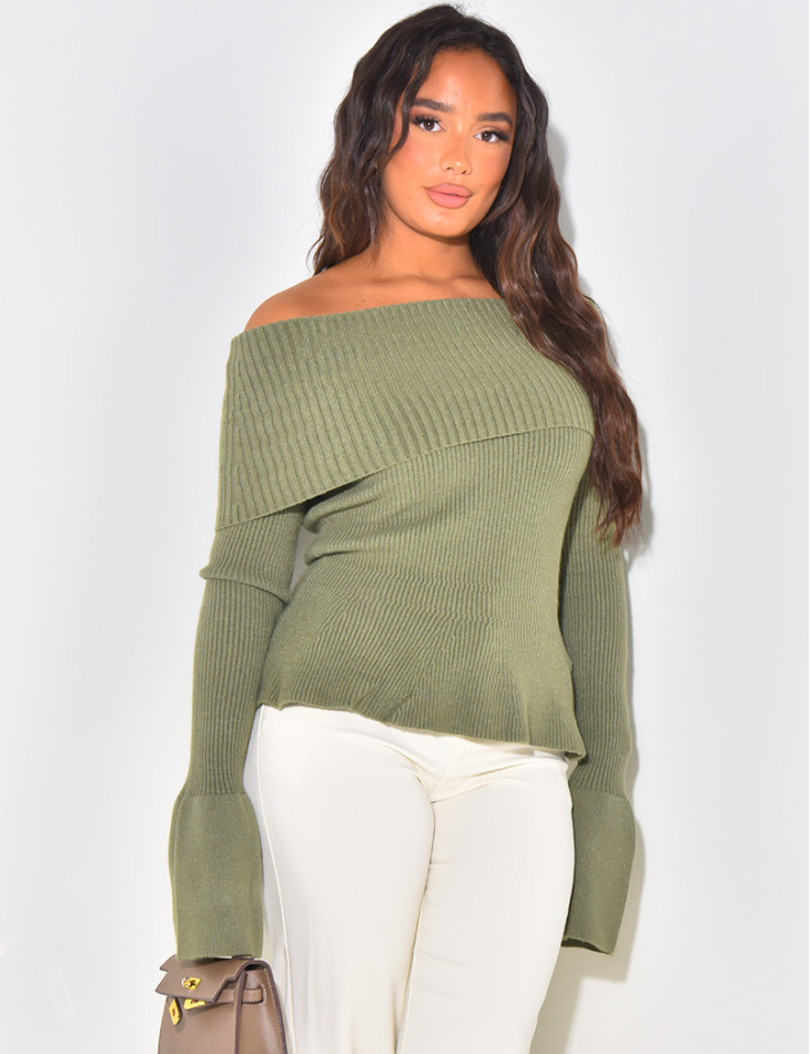 Boat neck jumper with flared sleeves