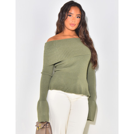 Boat neck jumper with flared sleeves