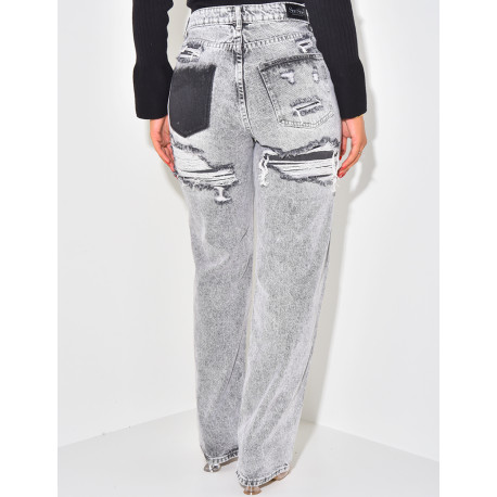 Grey Destroyed Straight Leg Jeans