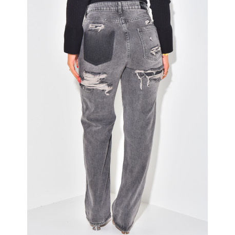 Jeans coupe droite destroy Anthracite