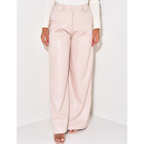 Straight-leg leatherette trousers with darts